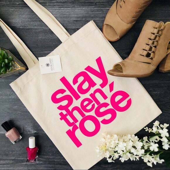 Dogeared Slay Then Rose lil tote bag 12.5” x 14” - Picture 1 of 4